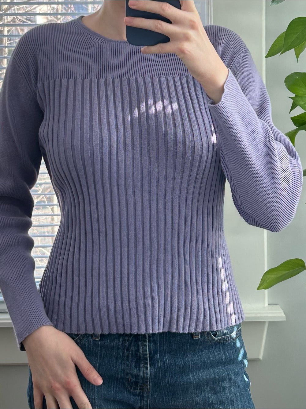 Rafaella Light Purple Ribbed Crewneck Sweater in Lavender